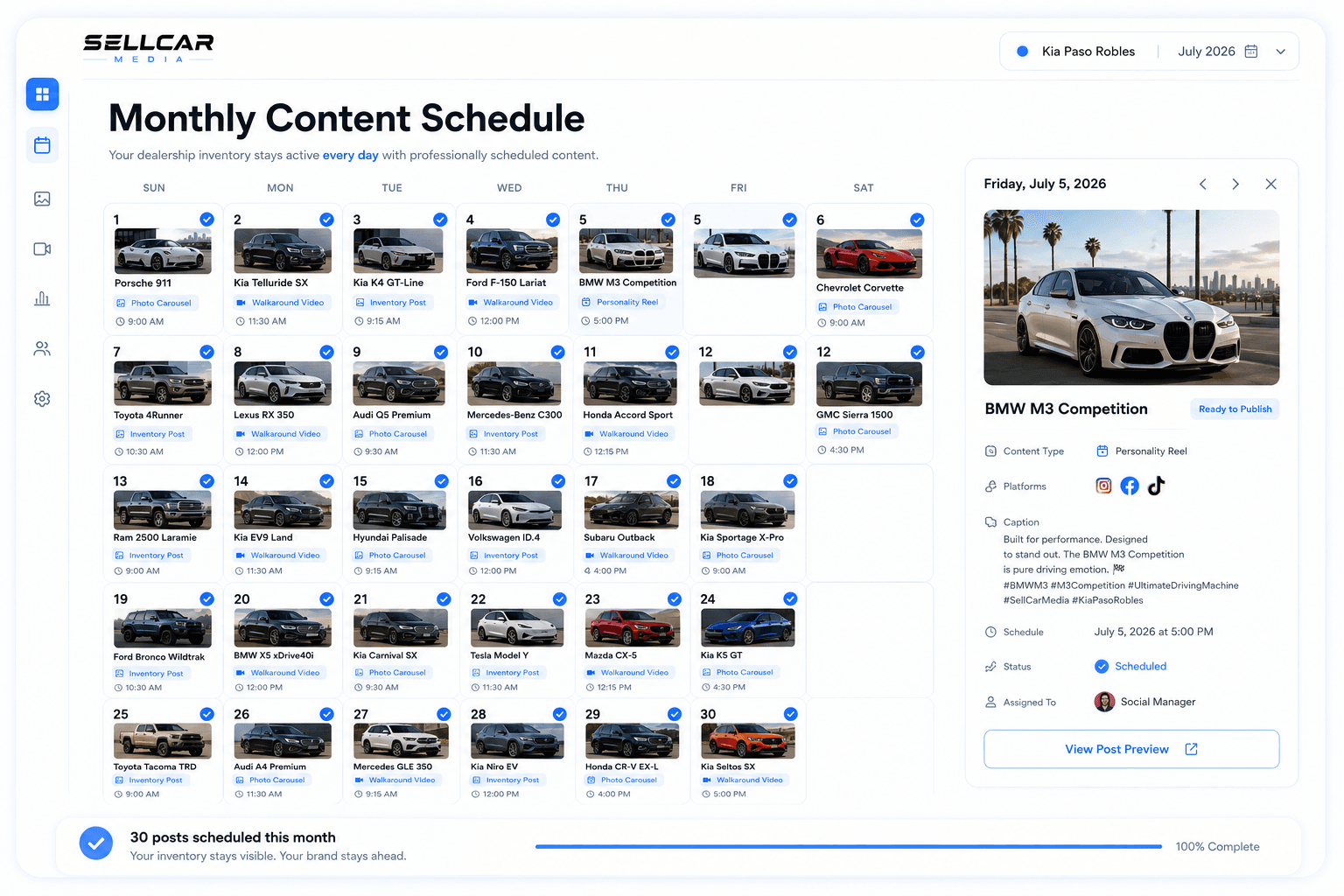 Monthly content calendar schedule example